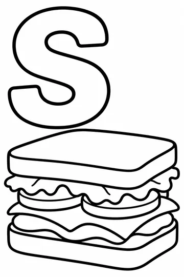 S is for Sandwich coloring page