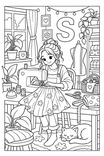 S Is for Sewing coloring page