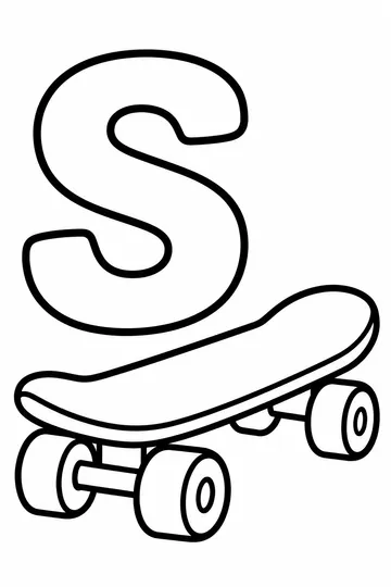 S is for Skateboard coloring page