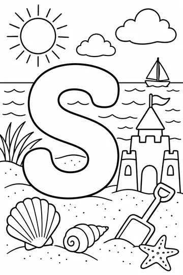 S is for Sandcastle coloring page