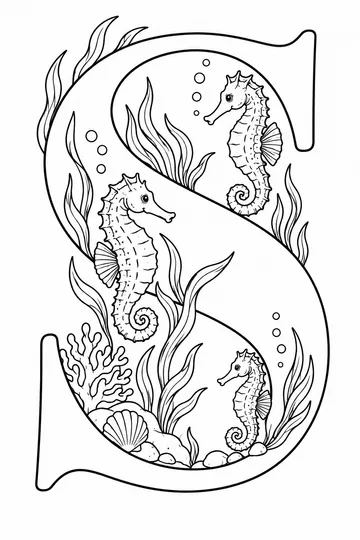 Seahorse Letter S coloring page