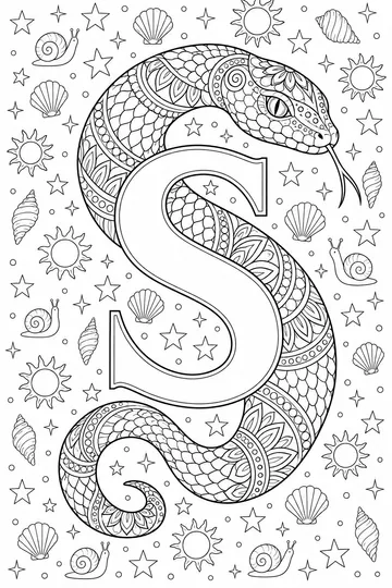 Snake Letter S Zentangle coloring page