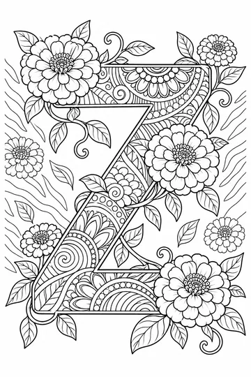 Floral Letter Z Zentangle coloring page