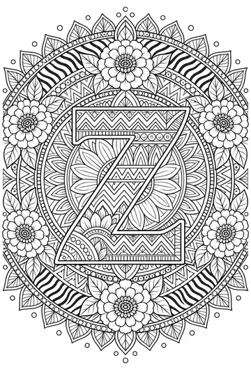 Patterned Letter Z Mandala coloring page