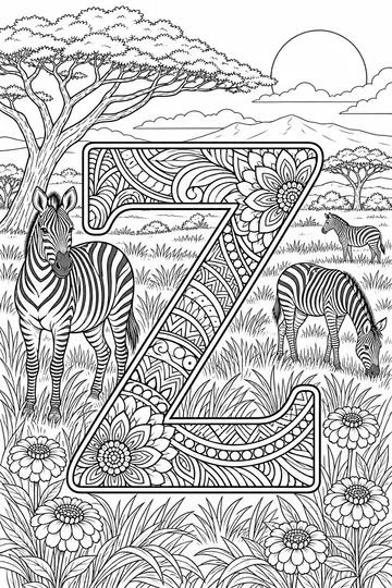 Savanna Letter Z Zentangle coloring page