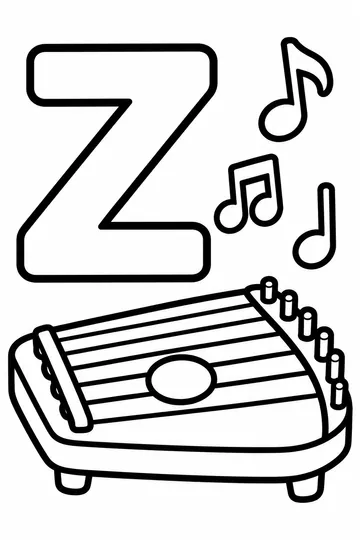 Z is for Zither coloring page