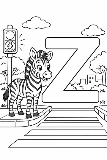 Zebra at the Crosswalk coloring page