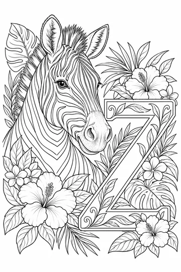Zebra Portrait with Z coloring page