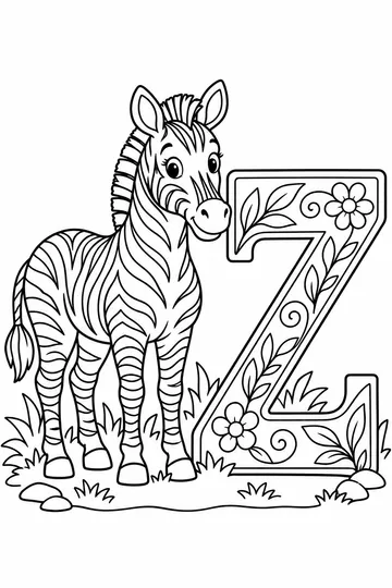 Patterned Zebra and Z coloring page