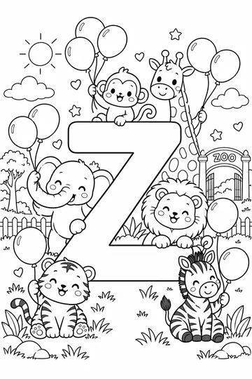 Zoo Balloons coloring page