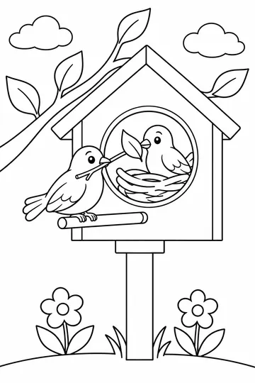 Birds Build a Nest coloring page