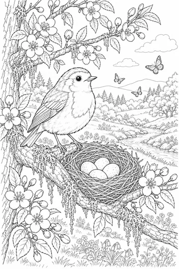 Robin Nest with Eggs coloring page