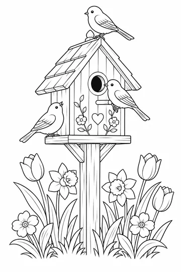 Birdhouse Garden coloring page