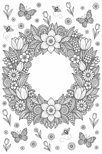 Flower Wreath Zentangle coloring page