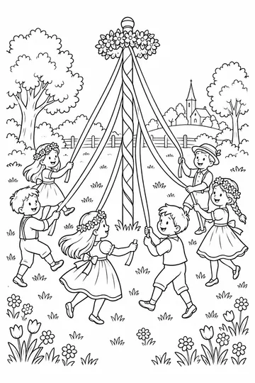 Maypole Dance coloring page