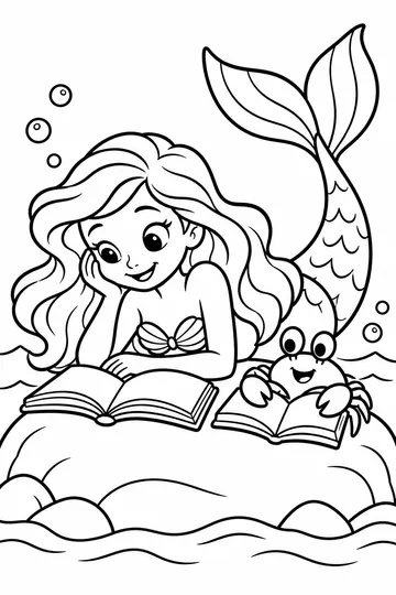 Mermaid Reading coloring page
