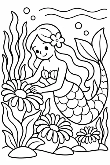 Mermaid Sea Garden coloring page