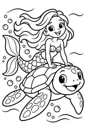 Mermaid Riding a Sea Turtle coloring page
