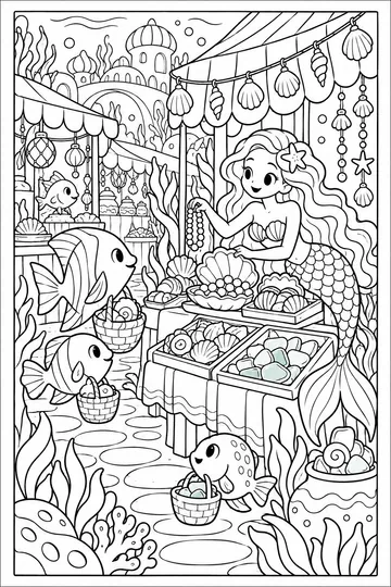 Mermaid Shell Market coloring page