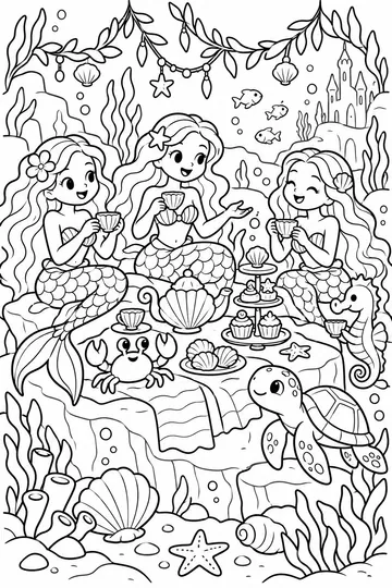 Mermaid Tea Party coloring page