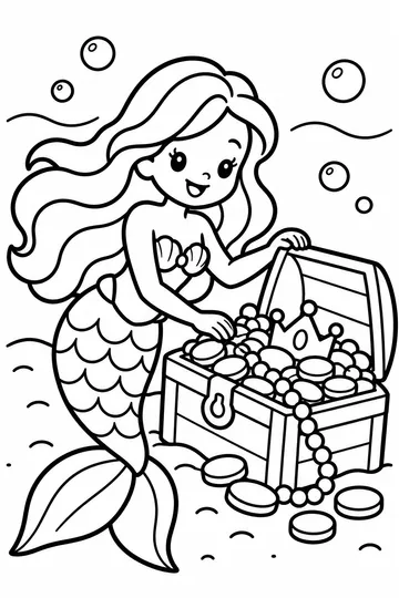 Mermaid Treasure Chest coloring page
