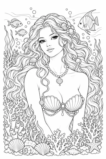 Beautiful Mermaid Portrait coloring page