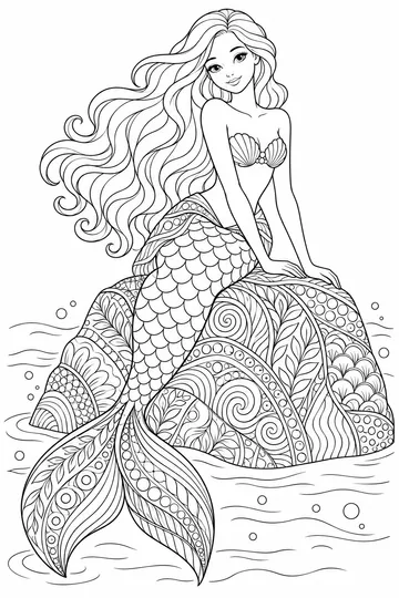Zentangle Mermaid coloring page