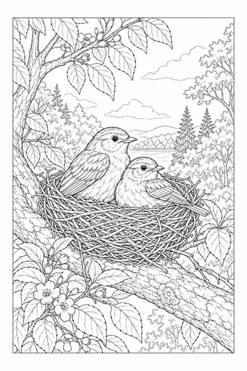 Birds in a Nest coloring page