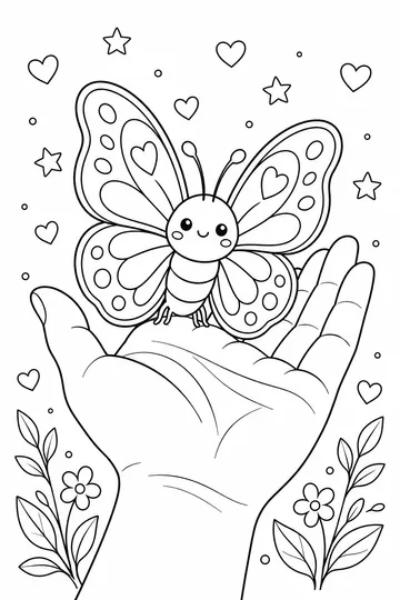 Butterfly on a Hand coloring page