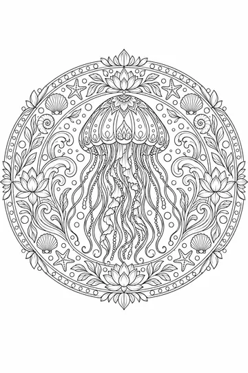 Drifting Jellyfish Mandala coloring page