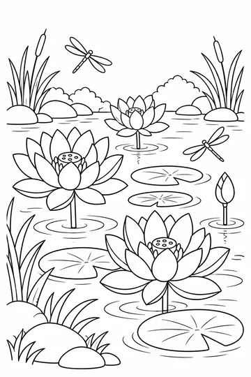 Lotus Pond coloring page