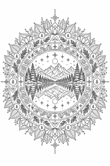 Mountain Lake Mandala coloring page