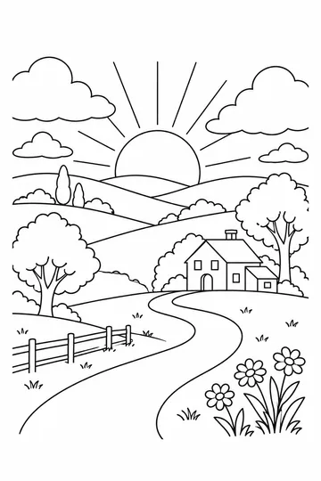 Sunrise over the Hills coloring page