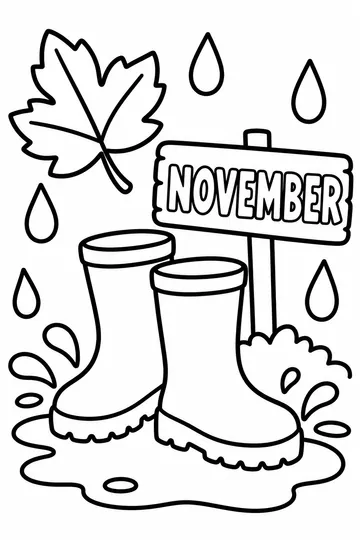 Rain Boots and Puddle coloring page