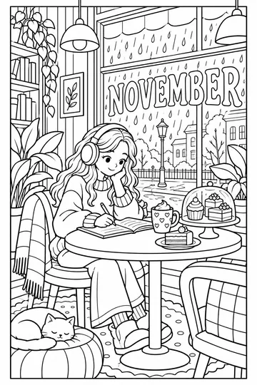 Rainy Day Cafe coloring page