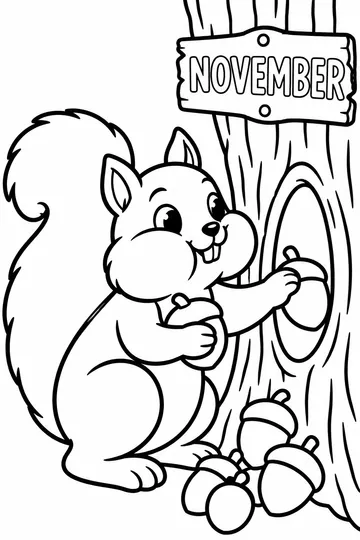 Squirrel Storing Nuts coloring page