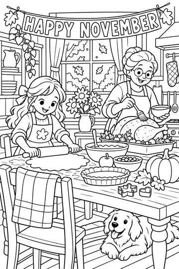 Thanksgiving Kitchen coloring page