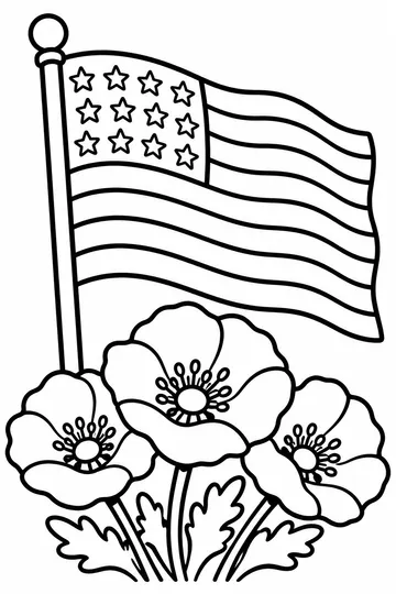 Flag and Poppies coloring page
