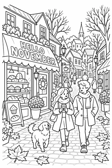 November Village coloring page