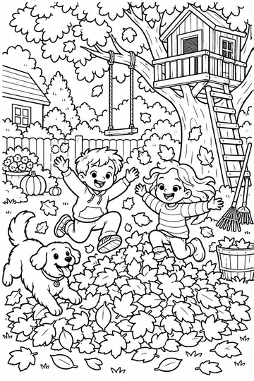 Leaf Pile Fun coloring page