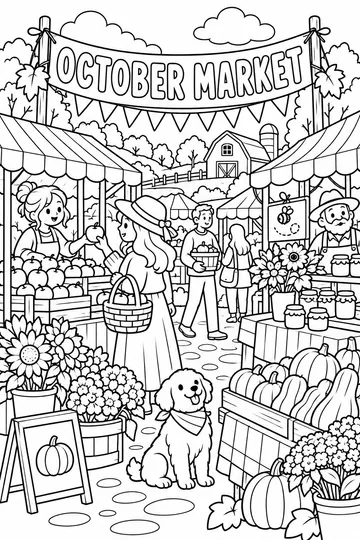 October Farmers Market coloring page