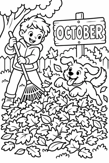 Raking Leaves coloring page