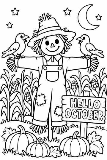 Scarecrow and Crows coloring page