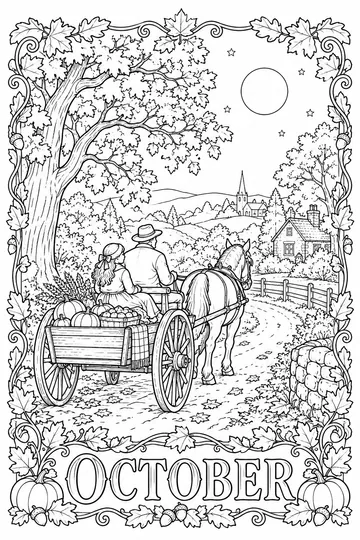 Vintage October Card coloring page