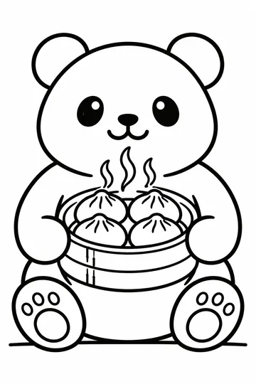 Panda and Dumplings coloring page