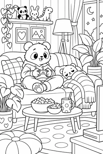 Panda Game Night coloring page