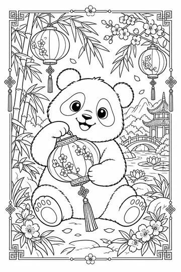 Panda with a Lantern coloring page