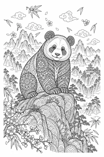 Panda Mountains Zentangle coloring page