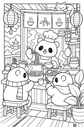 Panda Noodle Shop coloring page