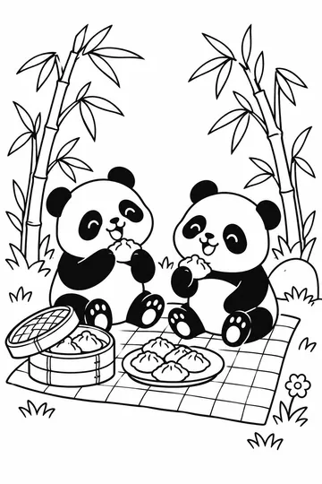 Panda Picnic coloring page
